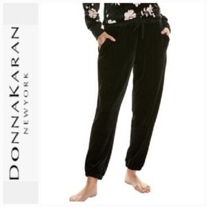 Donna Karan | Luxurious Black Velour Lounge Joggers with Pockets
